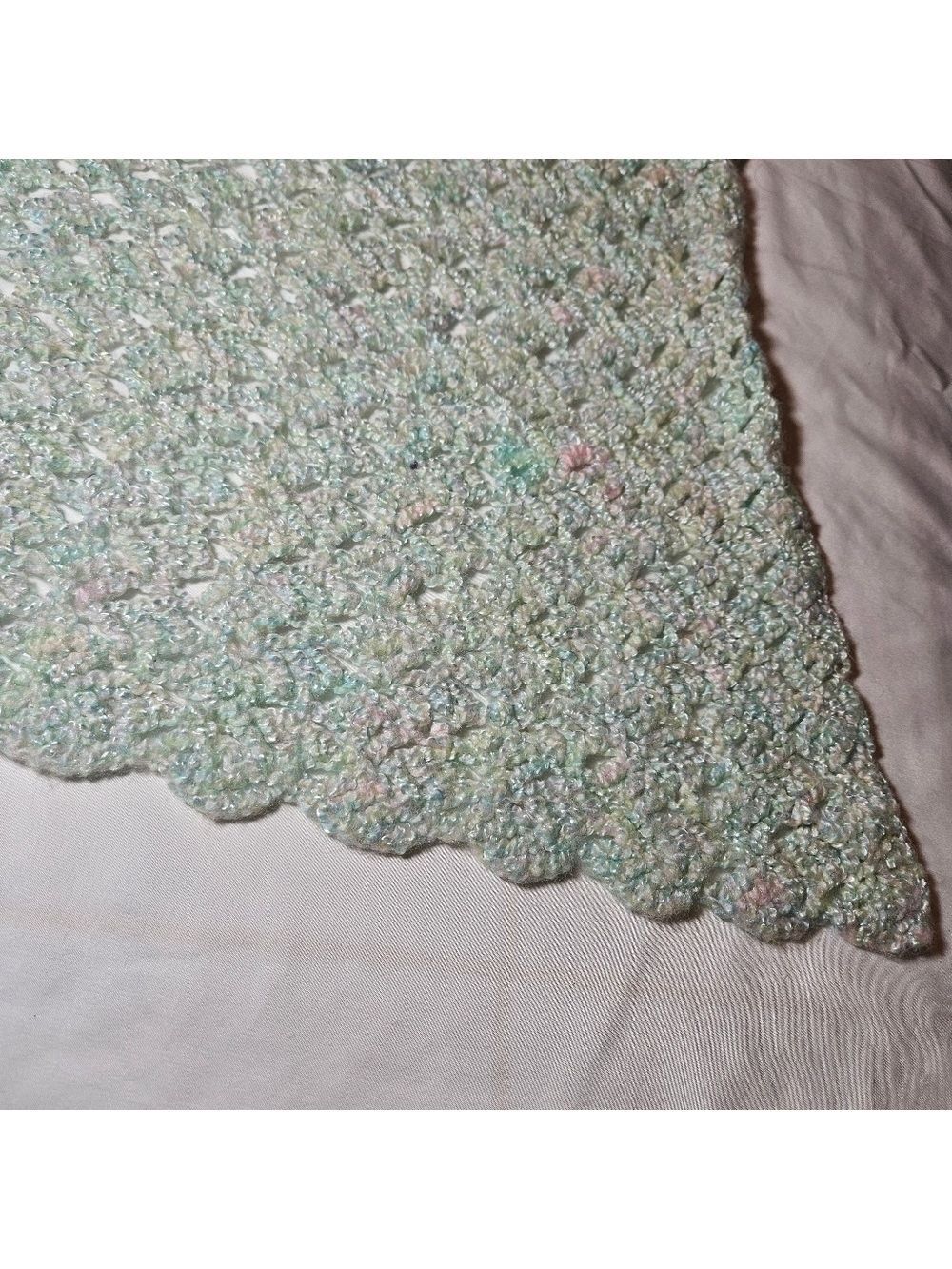 Handmade Crochet Blanket 40x40 Soft Lacy Afghan Pastel Baby Heirloom Cozy Throw
